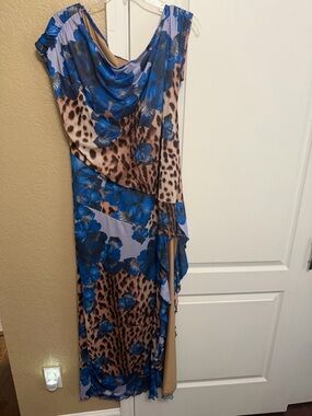 SHEIN Blue and Brown Mixed Print Curve Maxi Dress